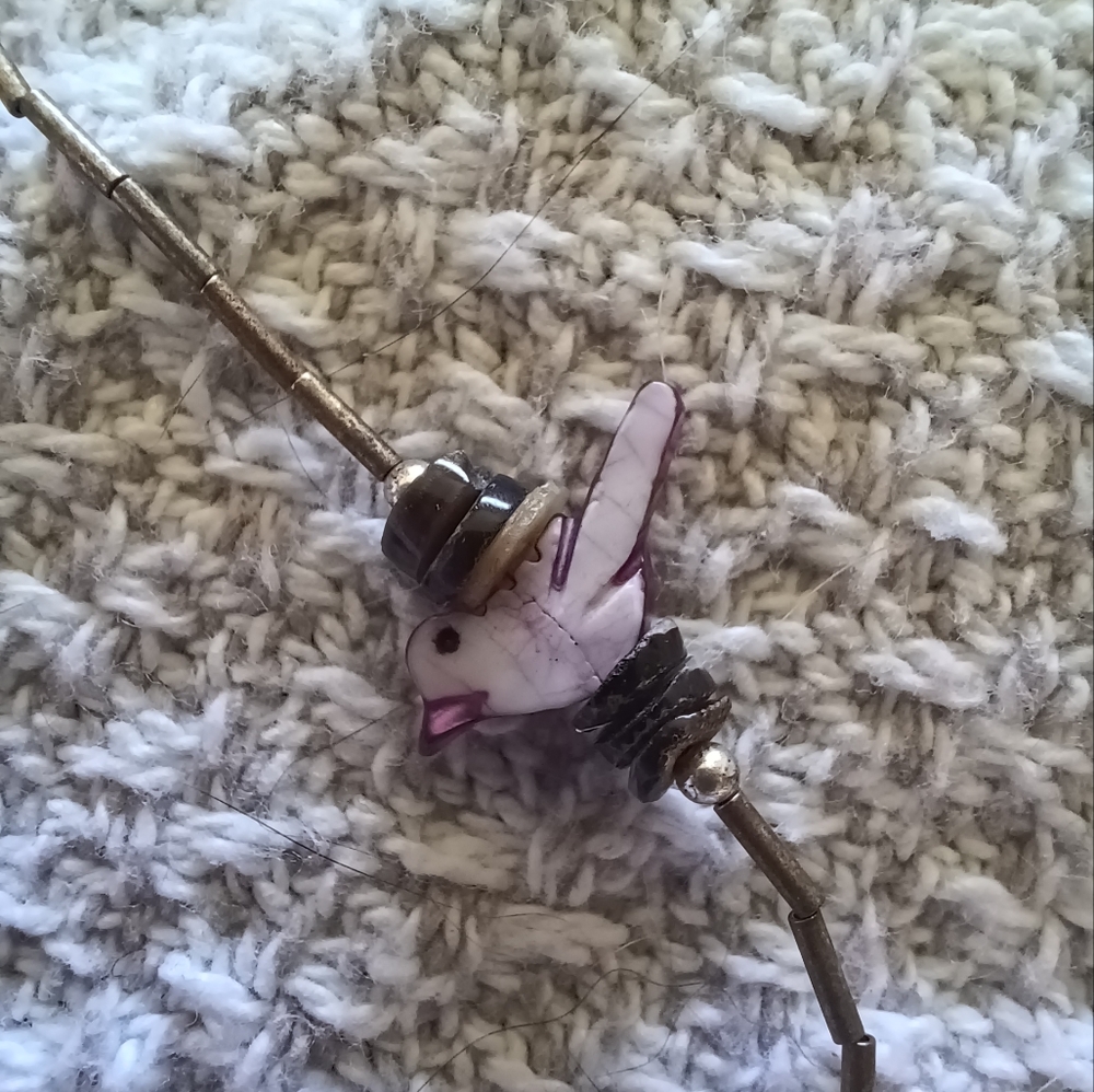 Vintage Native Purple Liquid Silver Bird Fetish Necklace And Earring Set - Picture 3 of 13